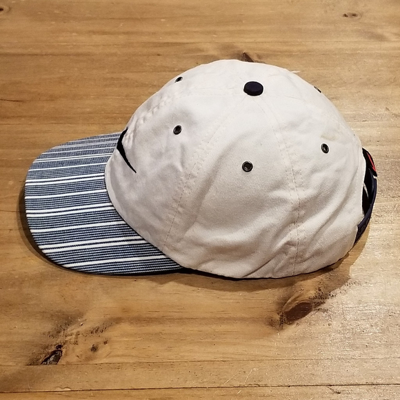 Vintage Nike Hat Cap White Blue Swoosh Made USA Snapback Striped Bill - Picture 2 of 10